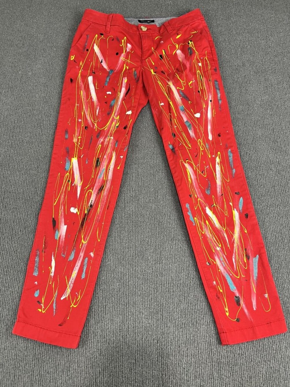 Tommy Hilfiger Mens Red Abstract Paint Splatter Pants 30x28